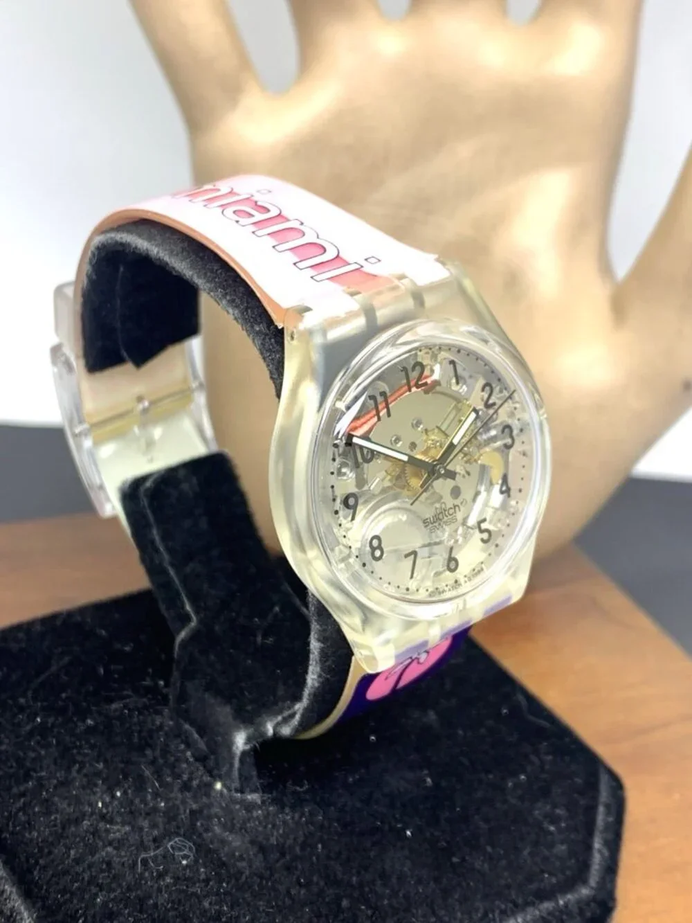 Swatch Unisex Watch GK209C Miami Swiss Quartz Pink Blue Rubber Vintage 1994 34mm
